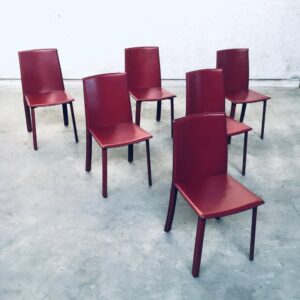 6 stuks vintage lederen eetkamerstoelen bruin